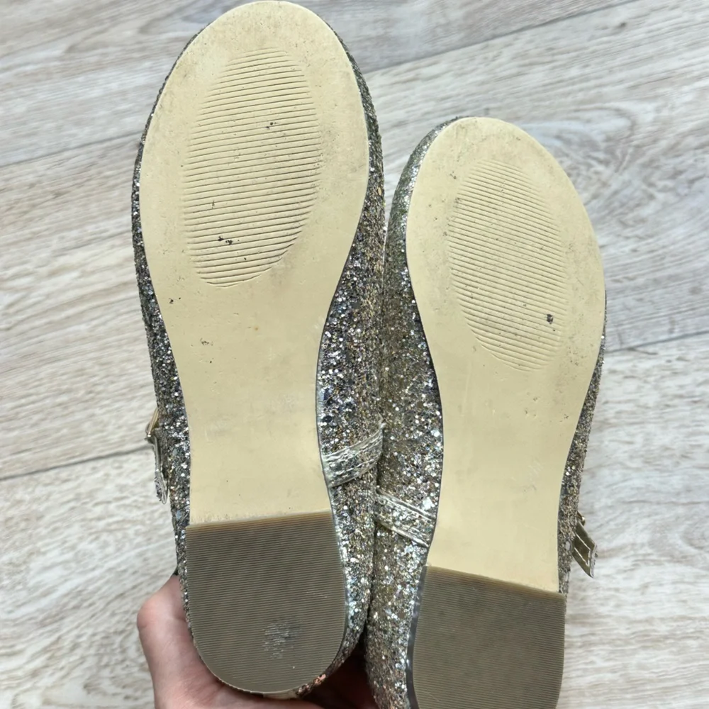 J Crew Kids Gold Sparkle Mary Janes Size 3 Ballet Flat EUC D193 Holiday Party